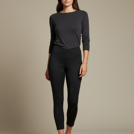 Pantalon Noir Équitation Silicone Grip Femme - Polyester