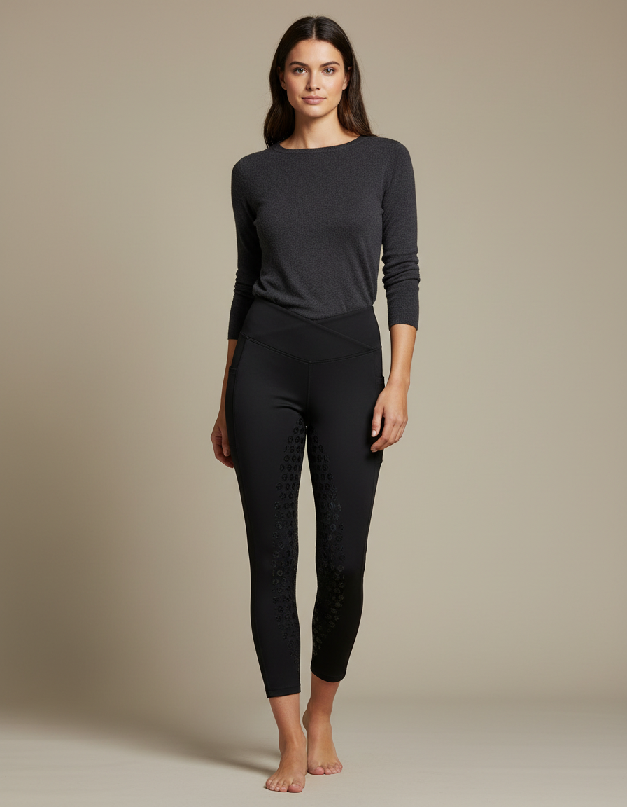 Pantalon Noir Équitation Silicone Grip Femme - Polyester