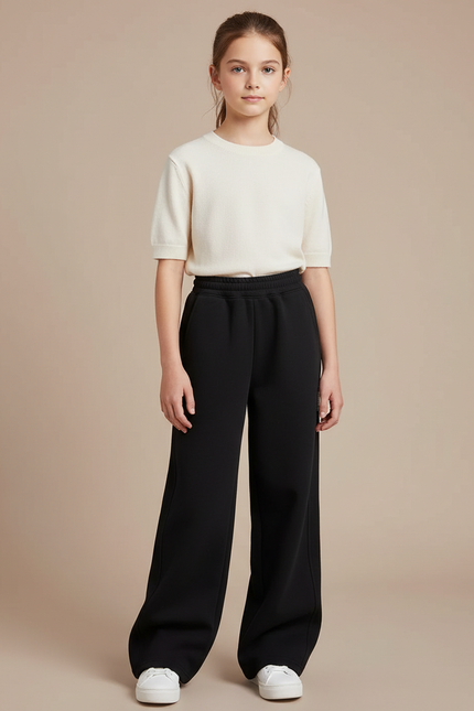 Pantalon Noir Ample Sportif Fille Coton - Molleton