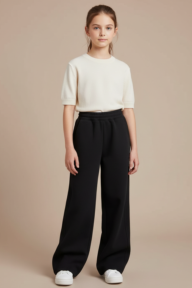 Pantalon Noir Ample Sportif Fille Coton - Molleton