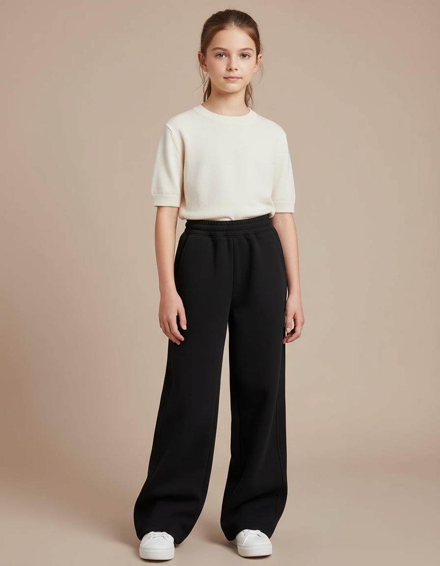 Pantalon Noir Ample Sportif Fille Coton - Molleton