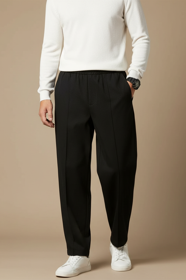 Pantalon Noir Ample Droit Décontracté Homme Confortable - Polyester