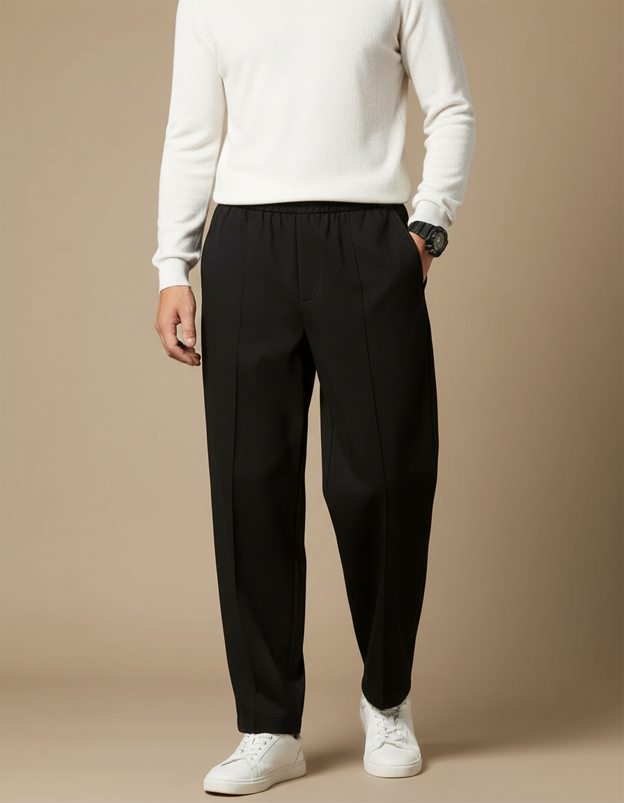 Pantalon Noir Ample Droit Décontracté Homme Confortable - Polyester