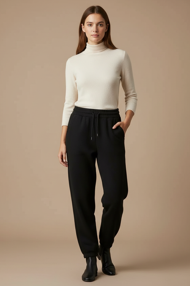 Pantalon Noir Harem Molletonné Confortable Femme