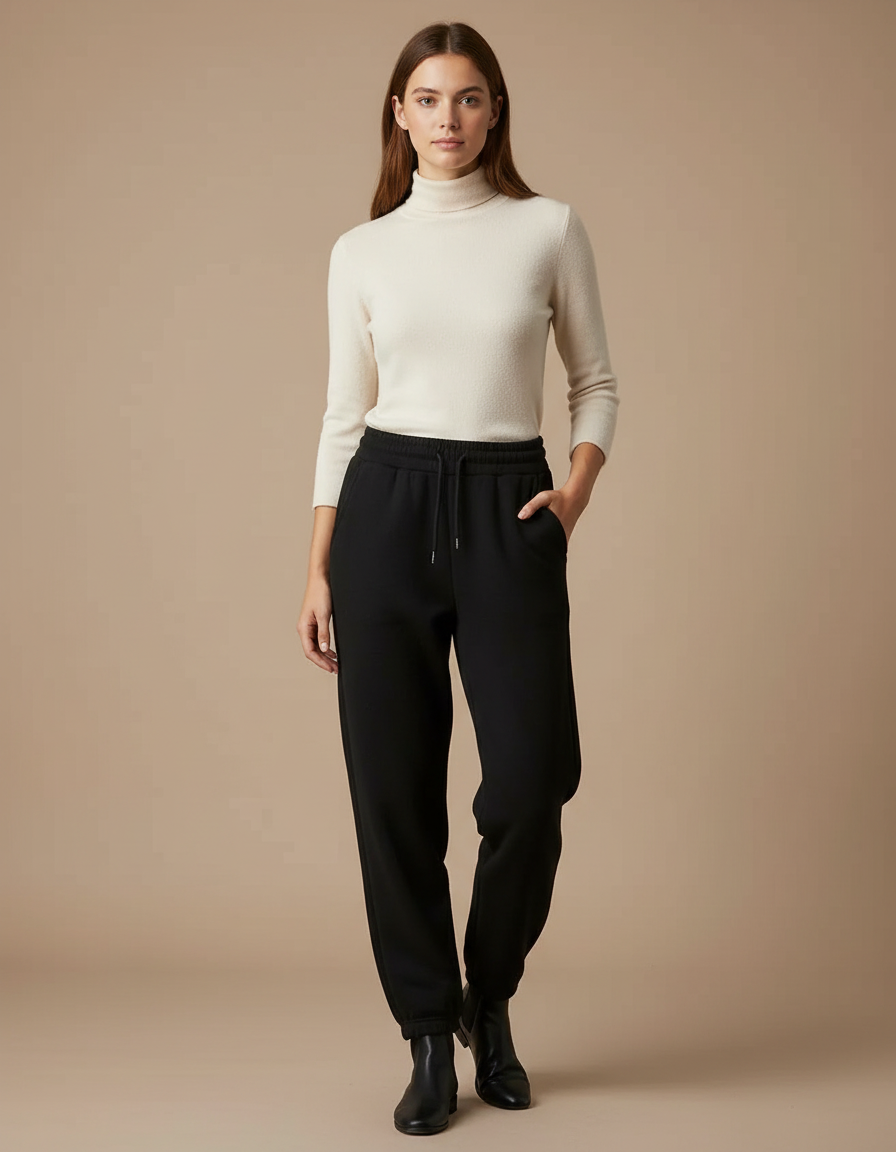 Pantalon Noir Harem Molletonné Confortable Femme
