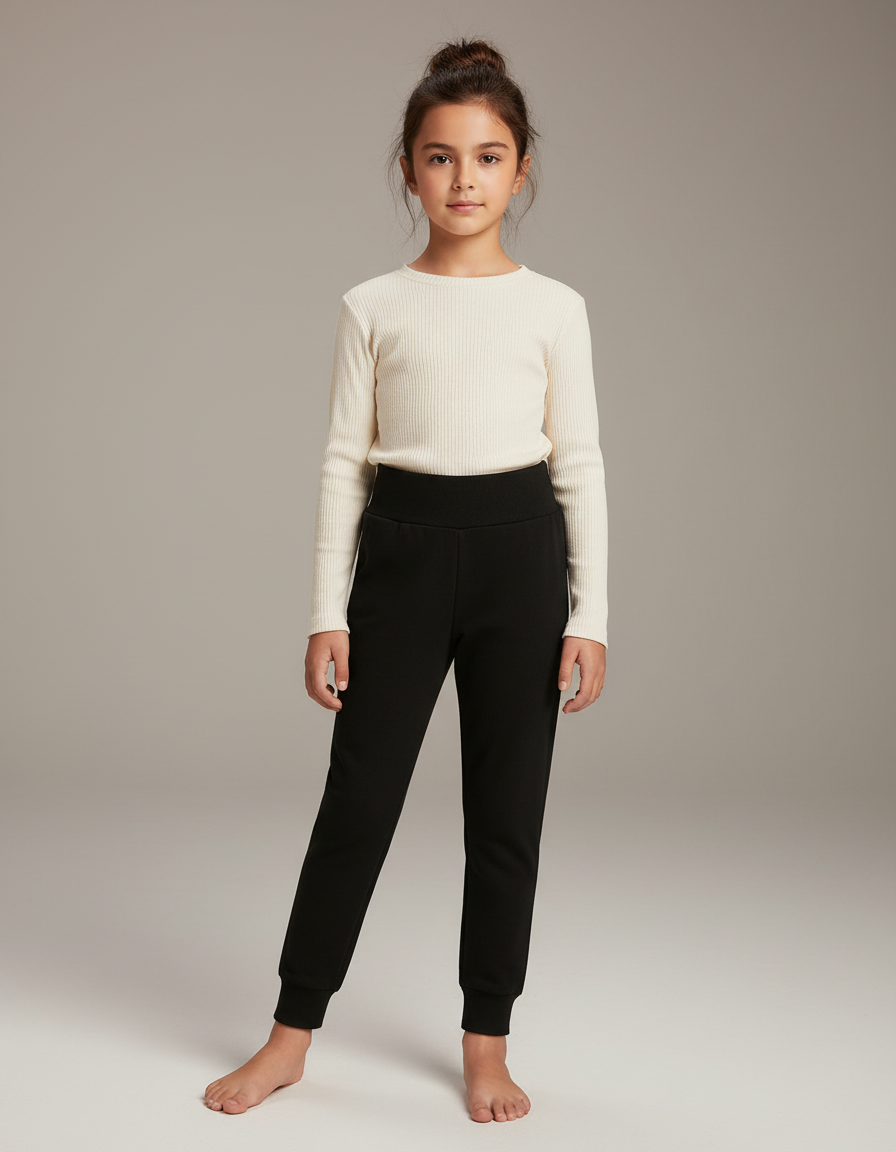 Pantalon Noir Enfant Coton Molleton Confortable Décontracté