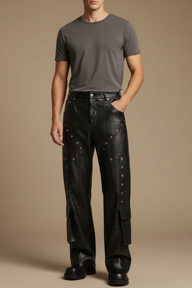 Pantalon Simili Cuir Noir Homme