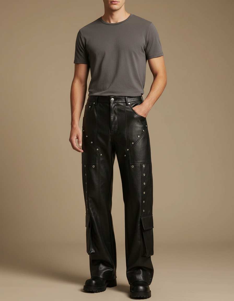 Pantalon Simili Cuir Noir Homme