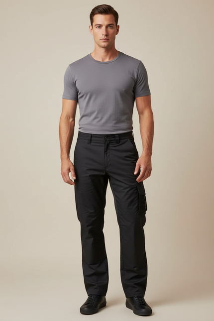 Pantalon Noir Cargo Multi-poches Décontracté Homme - Polyester