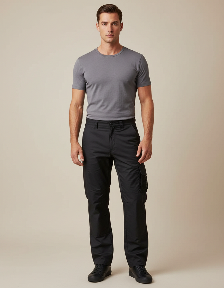 Pantalon Noir Cargo Multi-poches Décontracté Homme - Polyester