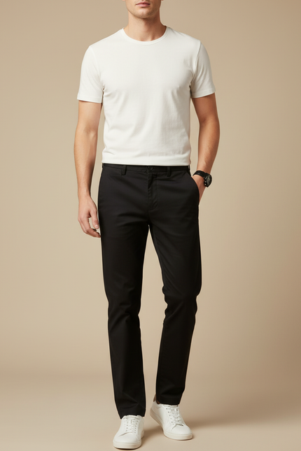 Pantalon Noir Chino Droit Coton Décontracté Homme