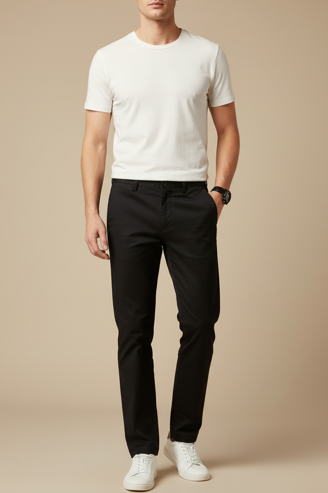 Pantalon Noir Chino Droit Coton Décontracté Homme
