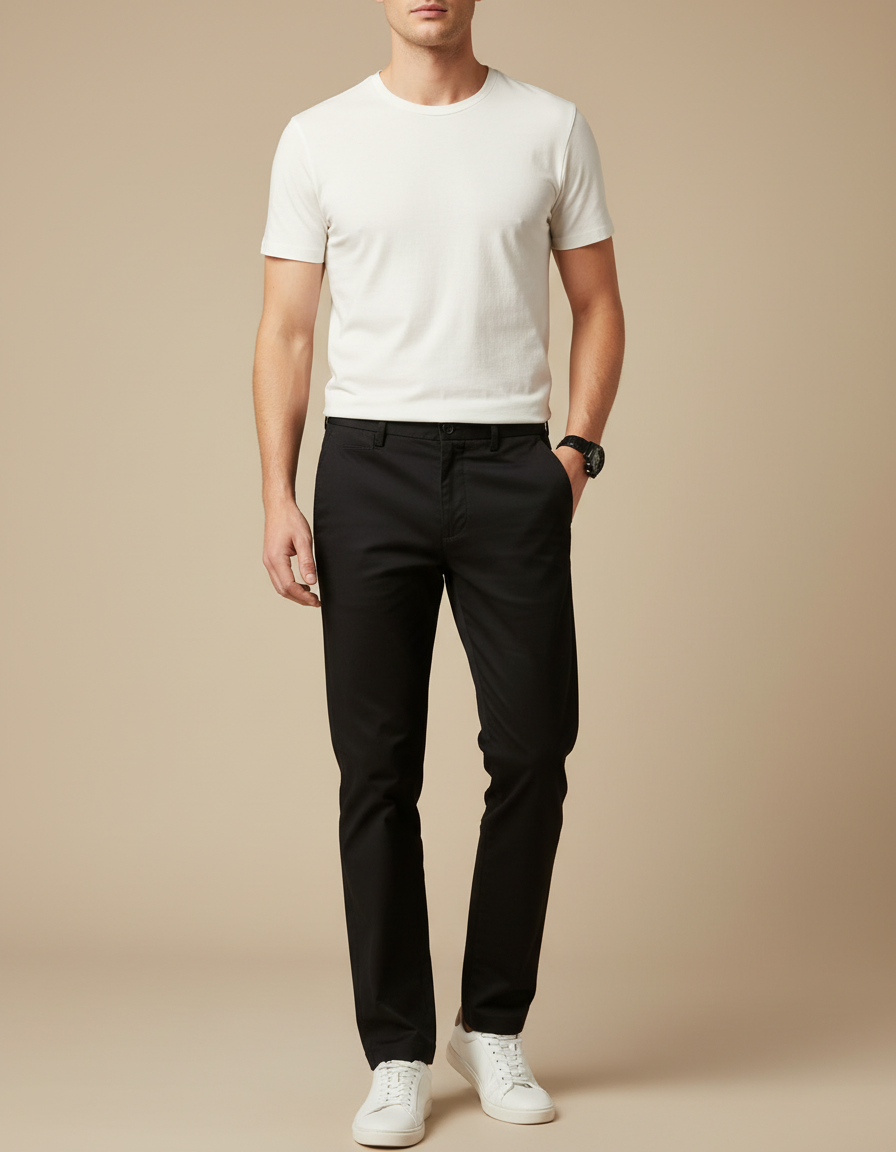 Pantalon Noir Chino Droit Coton Décontracté Homme
