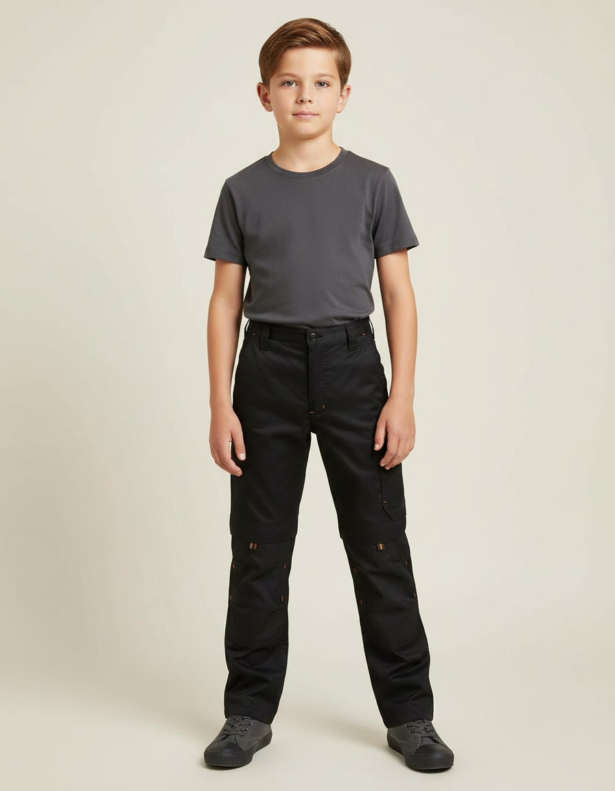 Pantalon Noir Cargo Enfant Robuste Multi-poches - Toile