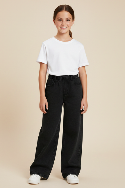 Pantalon Noir Ample Denim Élastique Fille - Jean