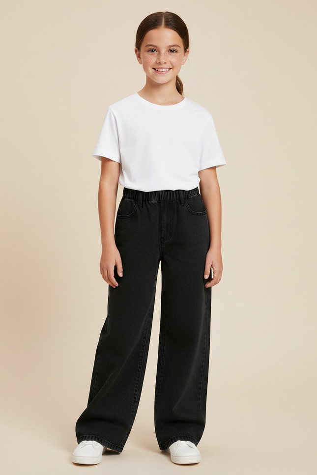 Pantalon Noir Ample Denim Élastique Fille - Jean
