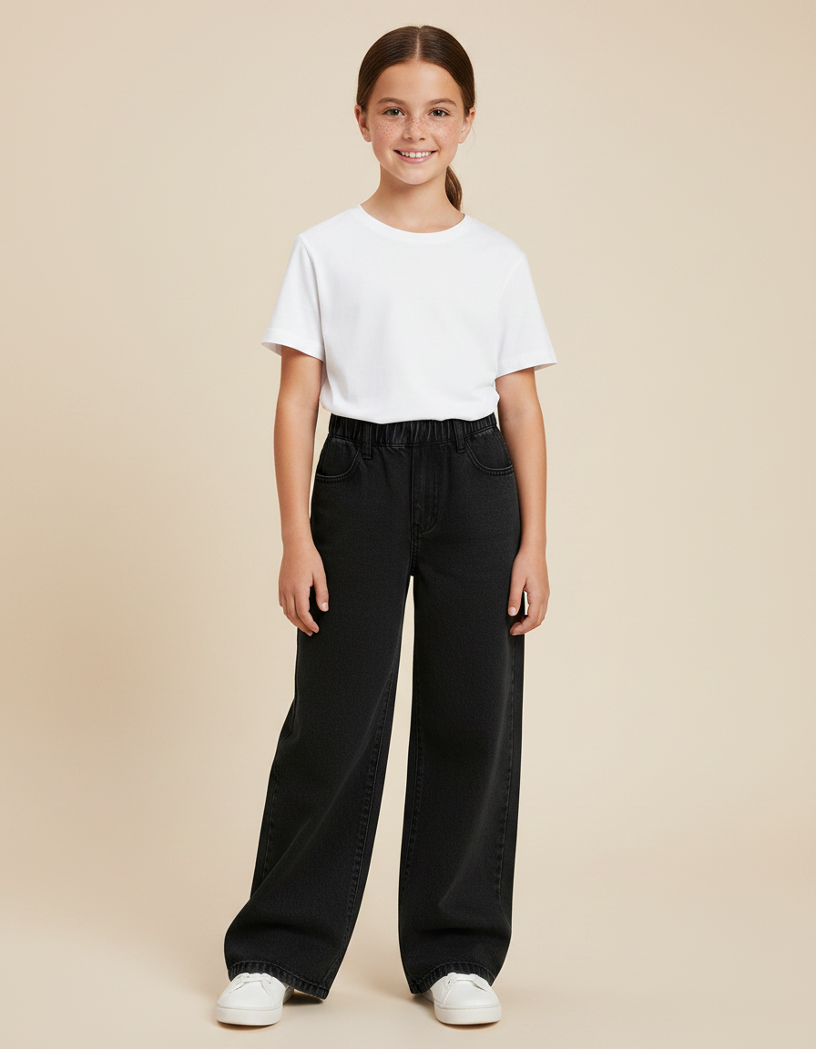 Pantalon Noir Ample Denim Élastique Fille - Jean