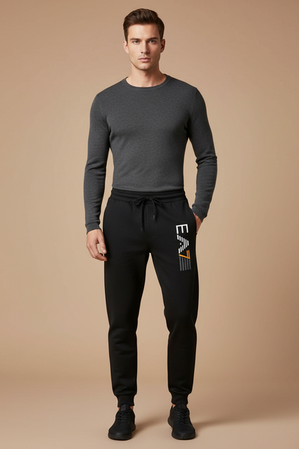 Pantalon Noir Jogging Cordon Logo Sport Homme - Molleton