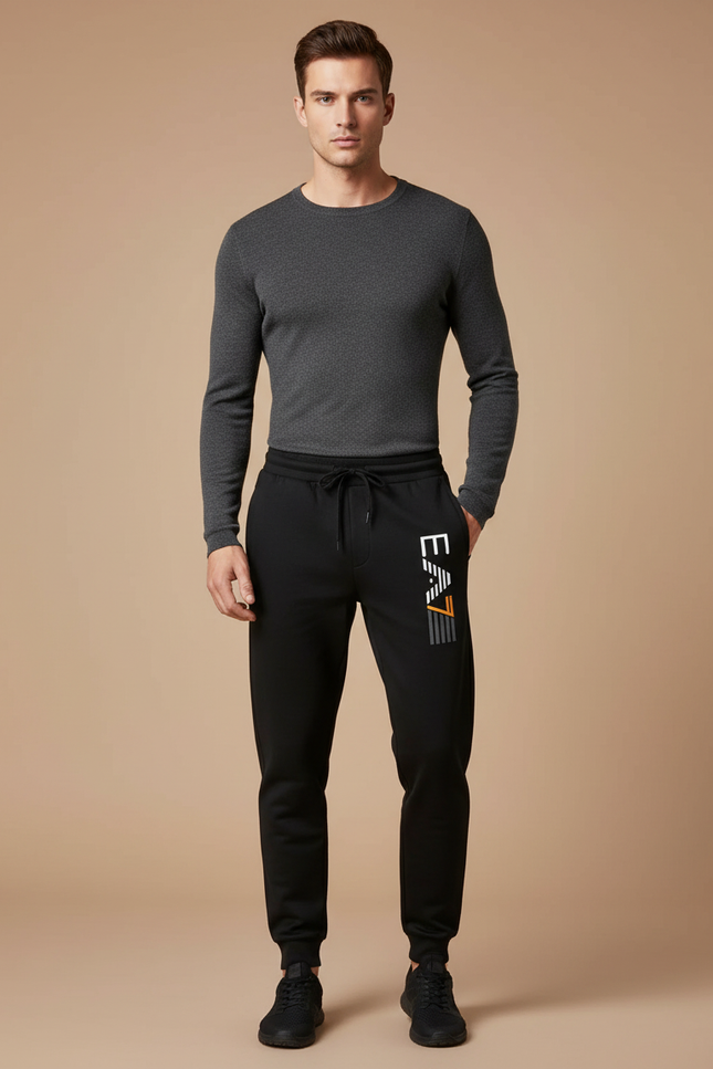 Pantalon Noir Jogging Cordon Logo Sport Homme - Molleton