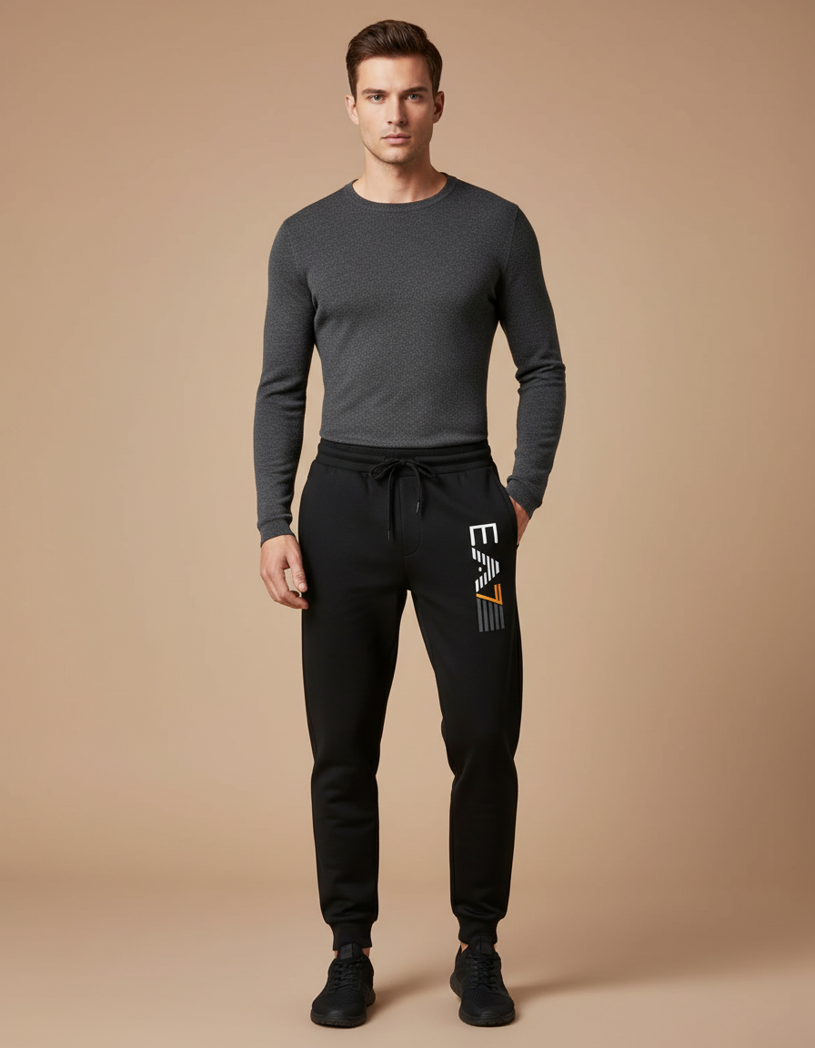 Pantalon Noir Jogging Cordon Logo Sport Homme - Molleton