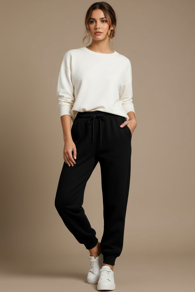 Pantalon Noir Molletonné Confortable Sport Décontracté Femme