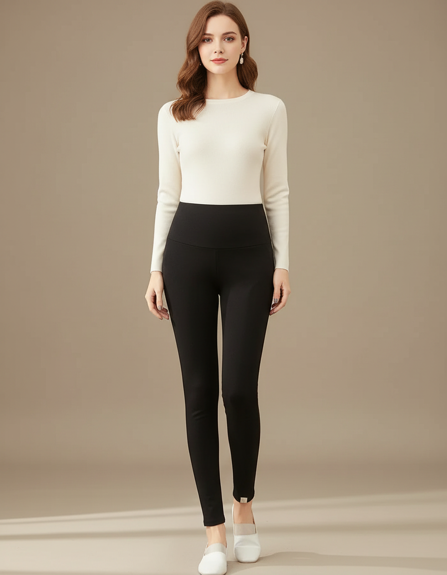 Pantalon Noir Taille Haute Ajusté Confortable Femme - Maille