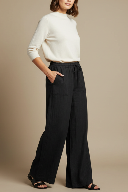 Pantalon Crêpe Noir - Lin