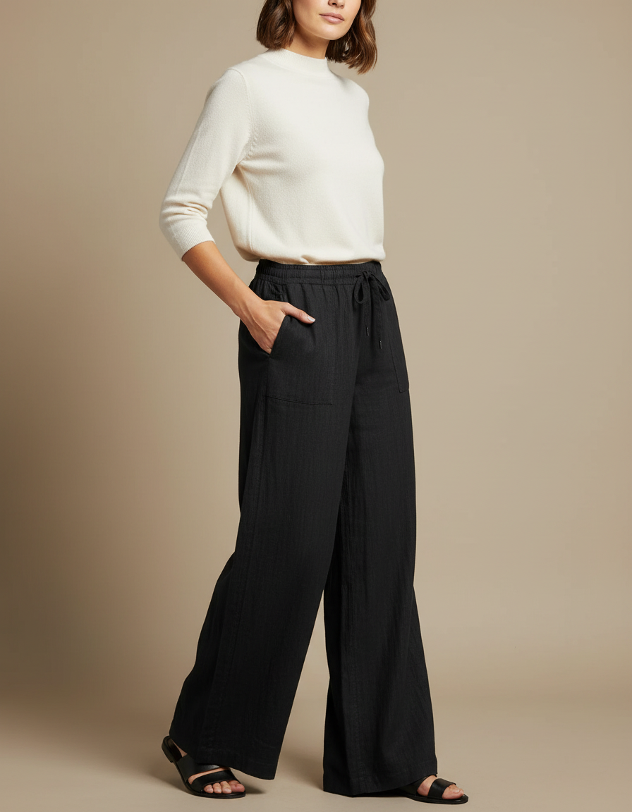 Pantalon Crêpe Noir - Lin