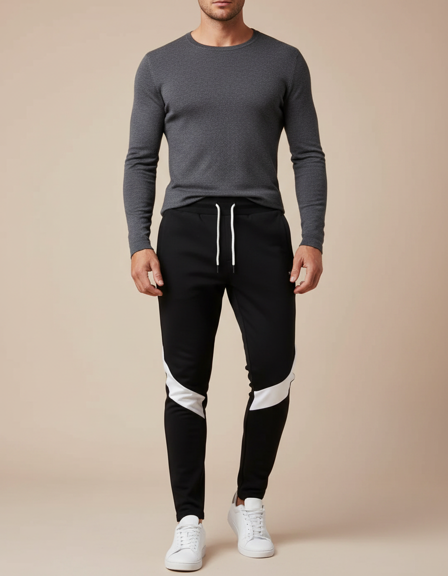 Pantalon Noir Avec Bande Blanche Homme - Molleton