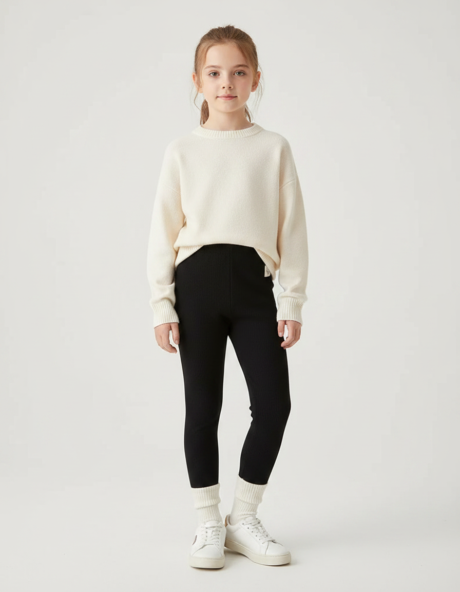 Pantalon Noir Côtelé Épais Fille - Maille