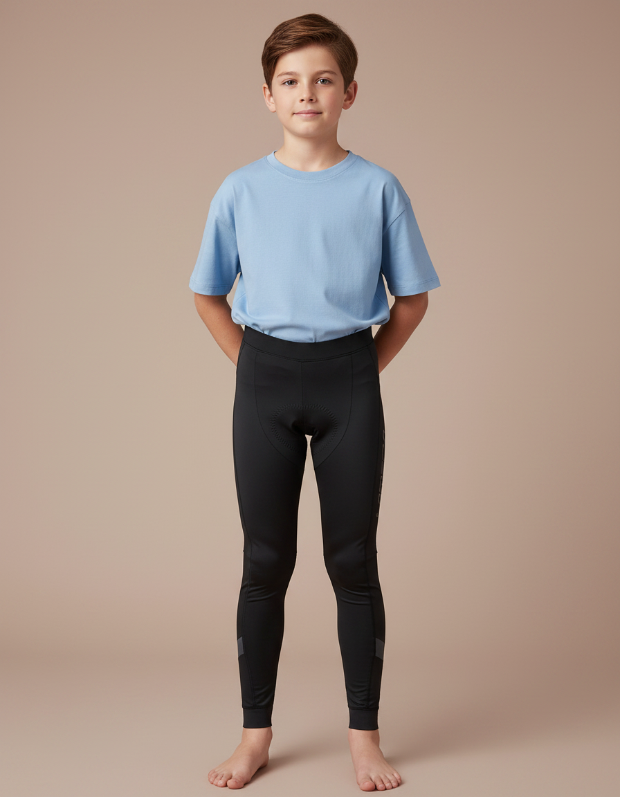 Pantalon Noir Cyclisme Enfant Rembourré Sportif Ajouré - Polyester