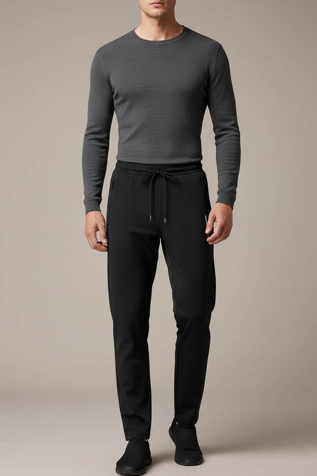 Pantalon Noir Homme Sportif Ajusté Décontracté Élégant - Polyester