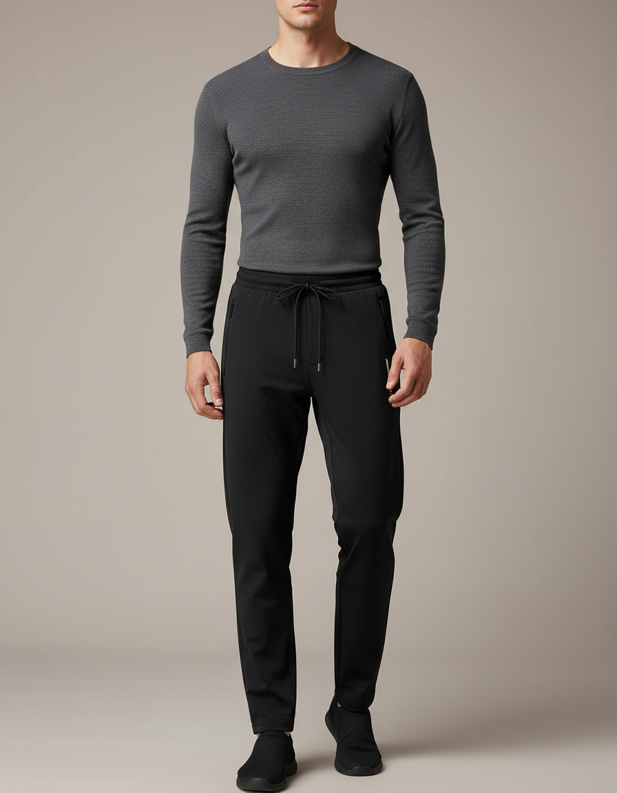 Pantalon Noir Homme Sportif Ajusté Décontracté Élégant - Polyester