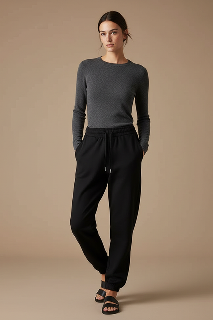 Pantalon Noir Femme Jogging Confortable Décontracté - Molleton