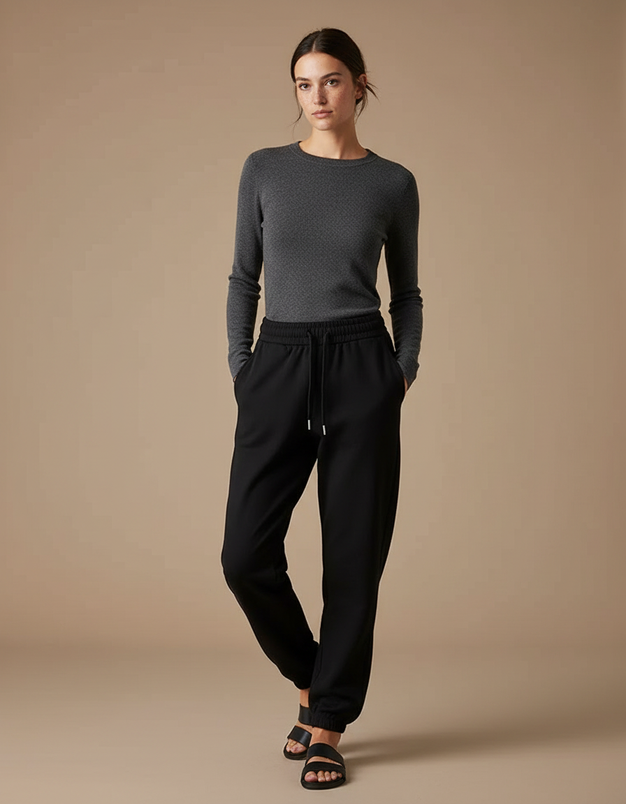 Pantalon Noir Femme Jogging Confortable Décontracté - Molleton