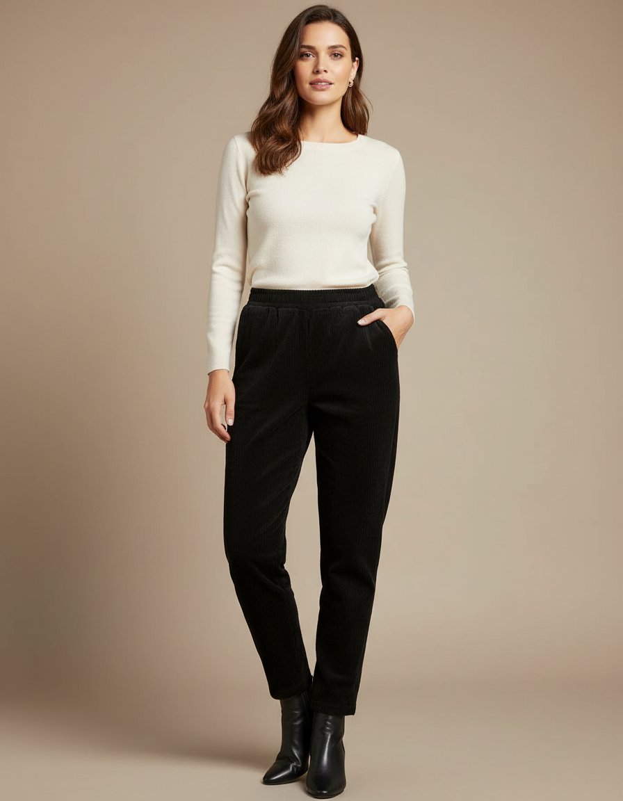 Pantalon Velours Côtelé Noir - Cordé