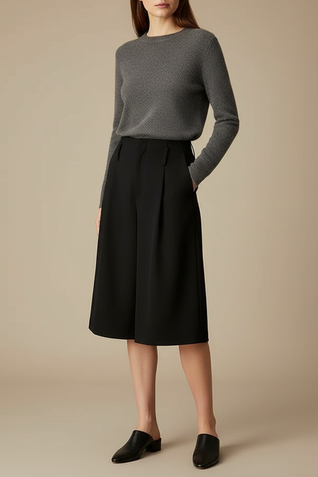 Pantalon Noir Ample Plissé Décontracté Élégant - Polyester