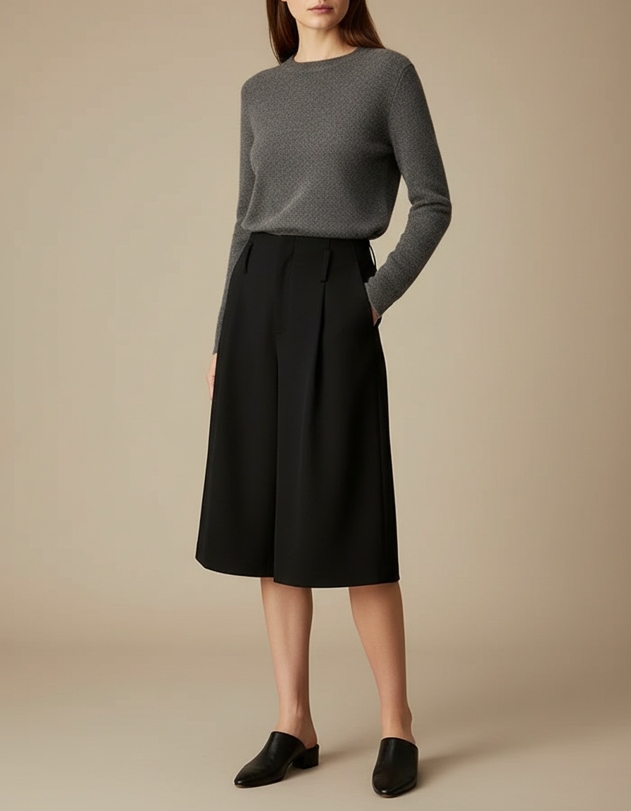 Pantalon Noir Ample Plissé Décontracté Élégant - Polyester