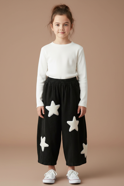 Pantalon Noir Ample Étoiles Coton Enfant - Cordé
