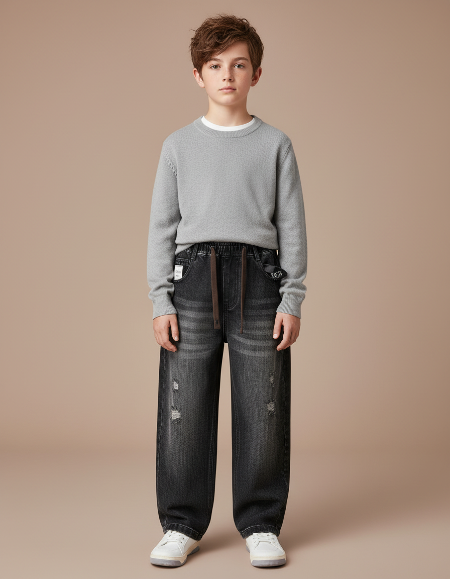 Pantalon Noir Ample Déchiré Garçon Décontracté - Jean