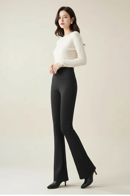 Pantalon Évasé Femme Noir - Maille