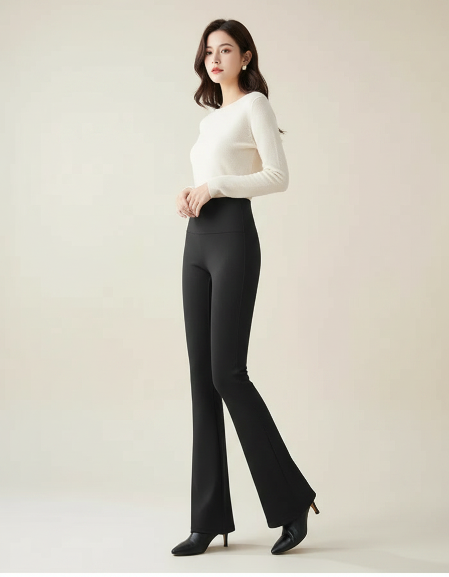 Pantalon Évasé Femme Noir - Maille