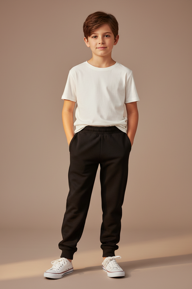Pantalon Noir Jogging Garçon Coton Décontracté Confortable - Molleton