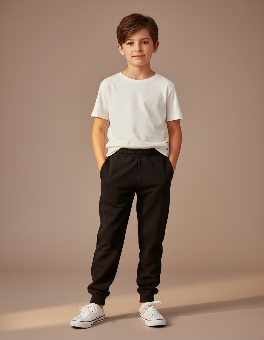 Pantalon Noir Jogging Garçon Coton Décontracté Confortable - Molleton