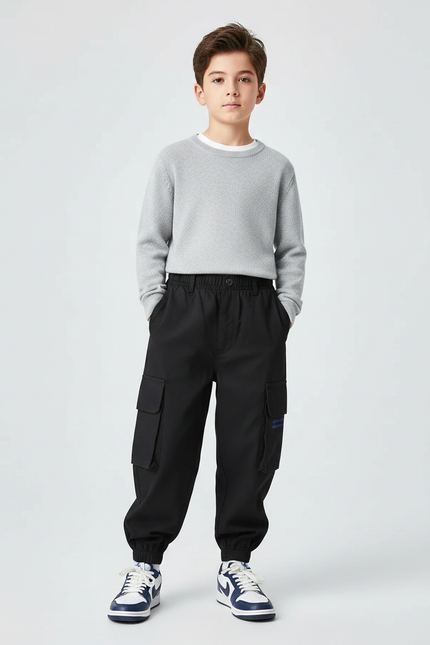 Pantalon Cargo Militaire Noir - Gabardine