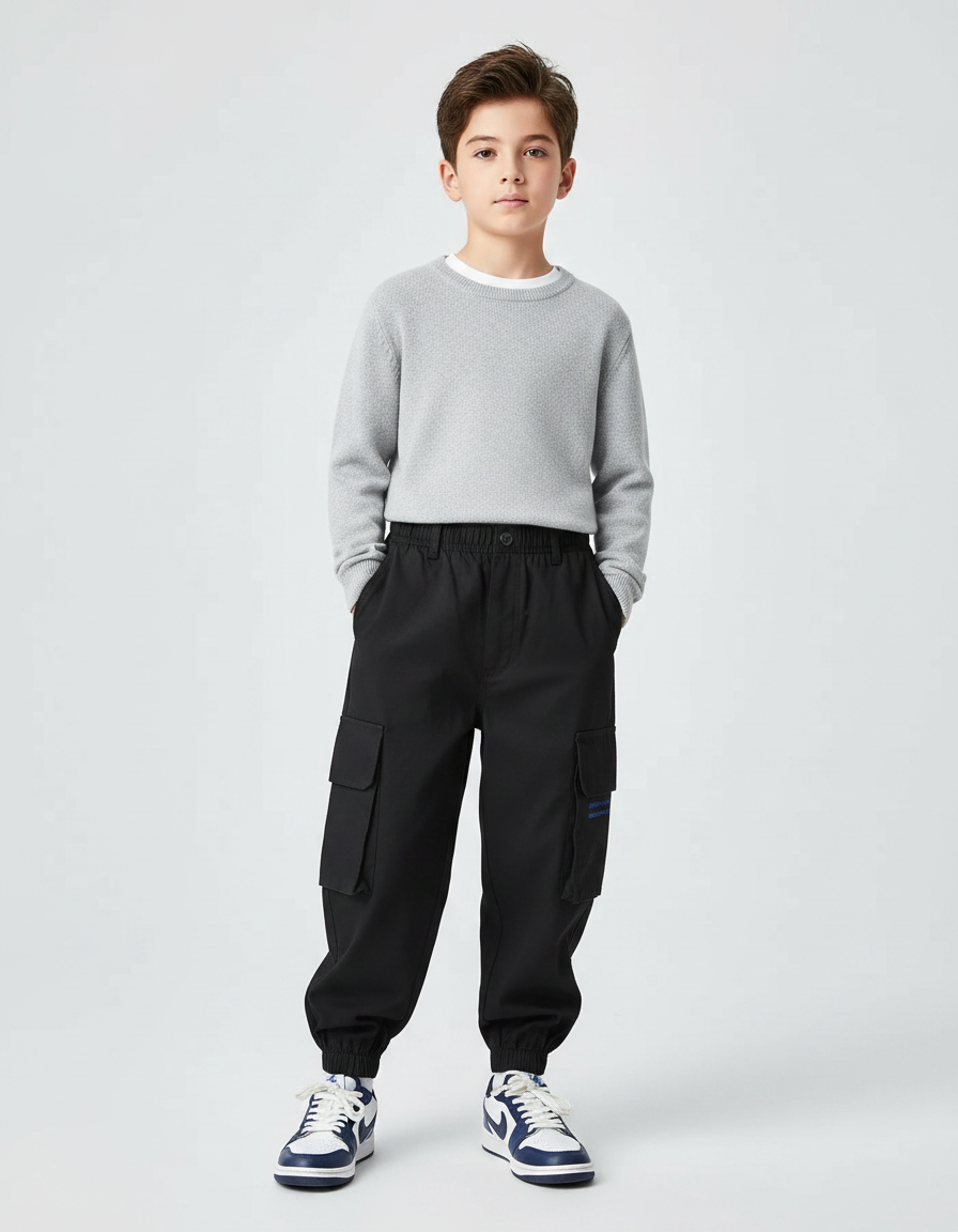 Pantalon Cargo Militaire Noir - Gabardine