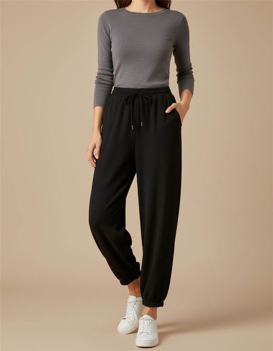 Pantalon Noir Bouffant Femme - Maille