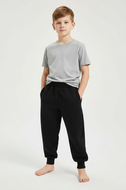 Pantalon Noir Enfant Sport Jogging Confortable Coton - Molleton
