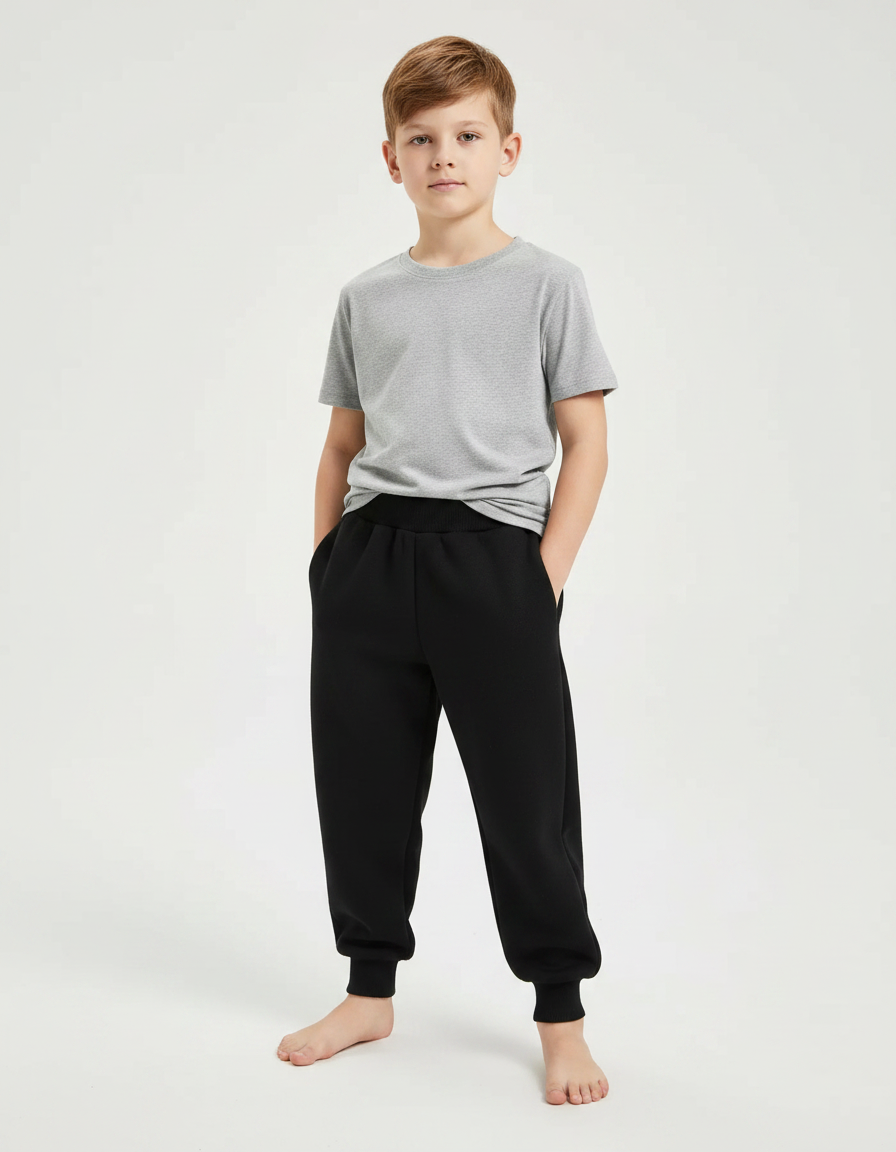 Pantalon Noir Enfant Sport Jogging Confortable Coton - Molleton