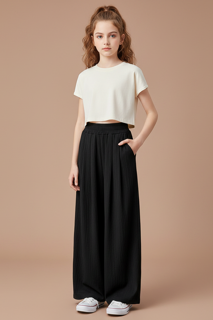 Pantalon Noir Ample Fluide Décontracté Enfant - Viscose